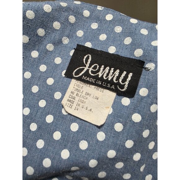 Vintage Blue Polka Dot Dress With Puff Sleeves Bow Accents & Button Front Size 1 - Picture 8 of 9